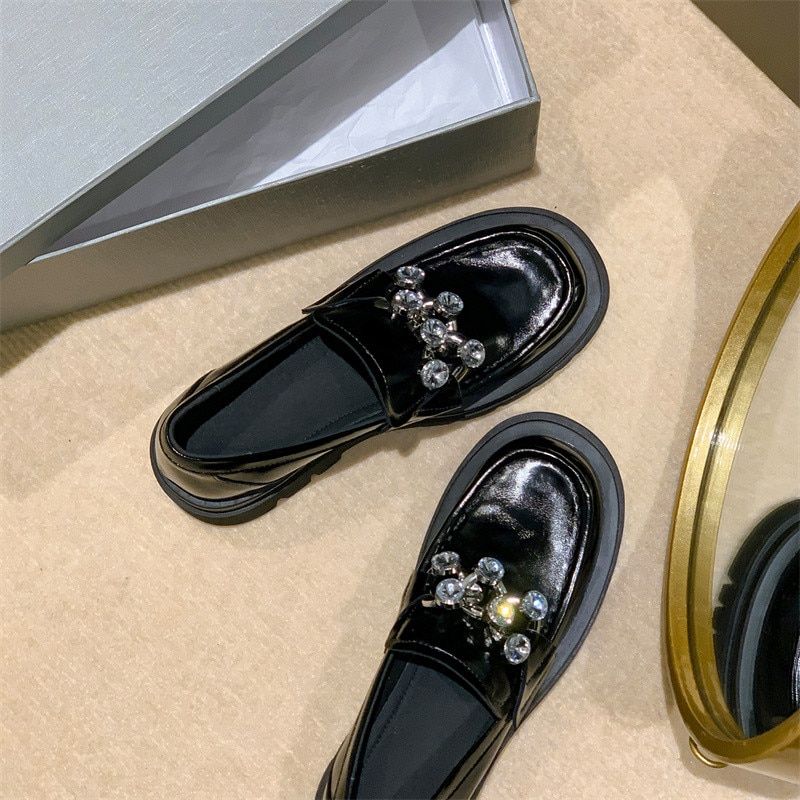 Clarex Platte Leren Platform Schoenen - Zwart