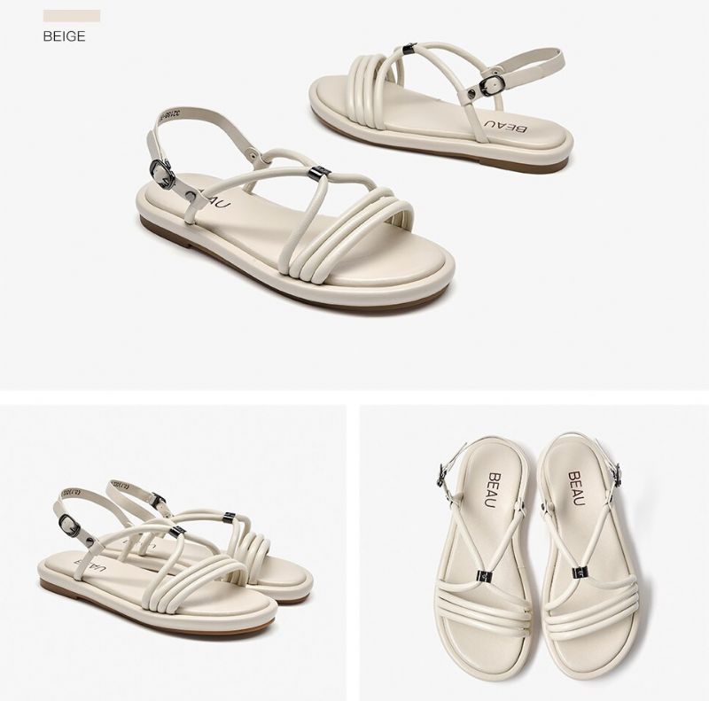 Claritza Dames Leren Sandaal - Beige