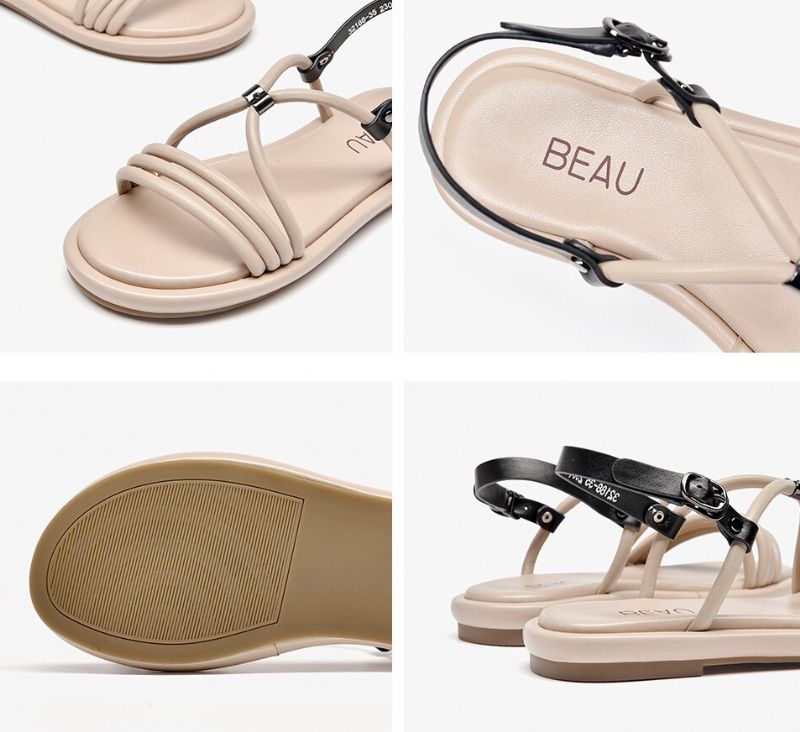 Claritza Dames Leren Sandaal - Beige