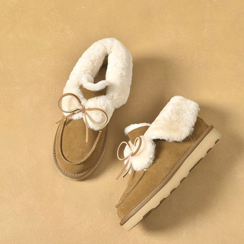 Clariza Dames Platte Winter Loafer - Kameel