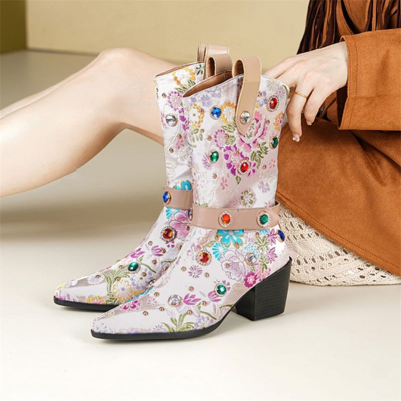 Clariza Dames Western Laarzen - Roze kort pluche
