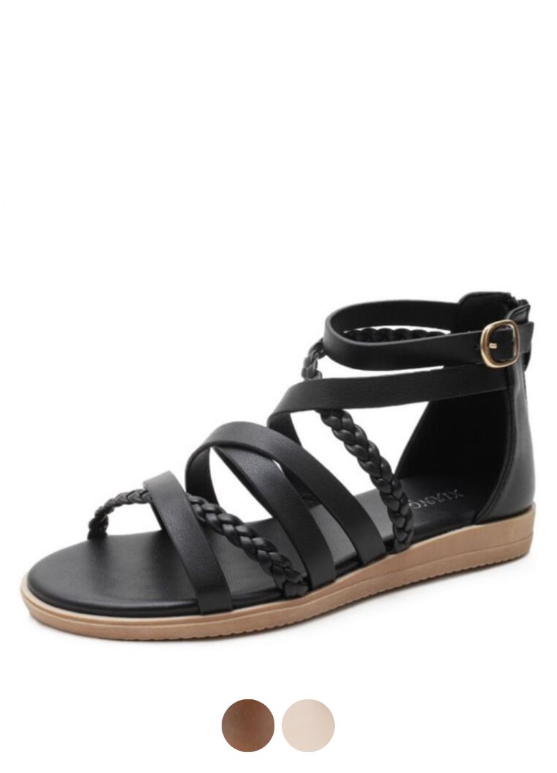 Claudi Dames Cross Strap Platte Sandaal