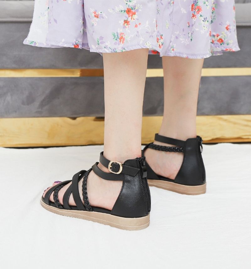 Claudi Dames Cross Strap Platte Sandaal - Zwart