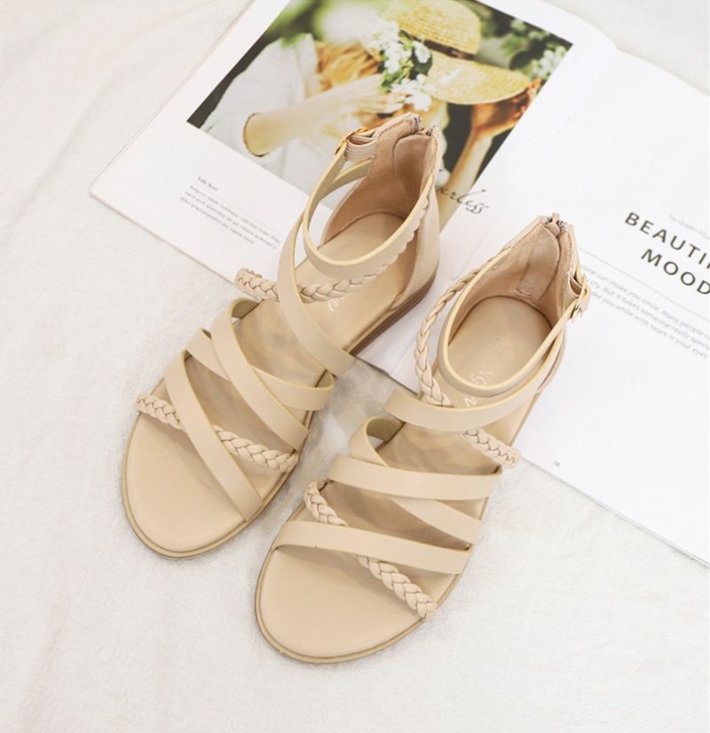 Claudi Dames Cross Strap Platte Sandaal - Zwart