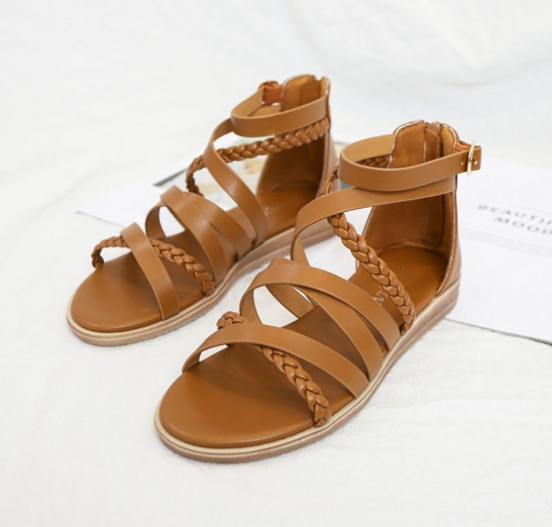 Claudi Dames Cross Strap Platte Sandaal - Zwart