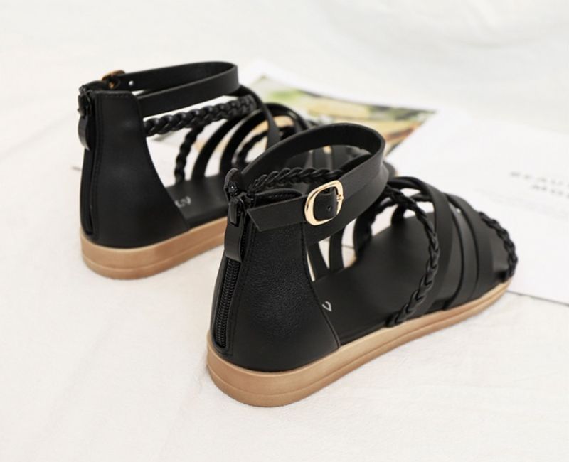 Claudi Dames Cross Strap Platte Sandaal - Zwart