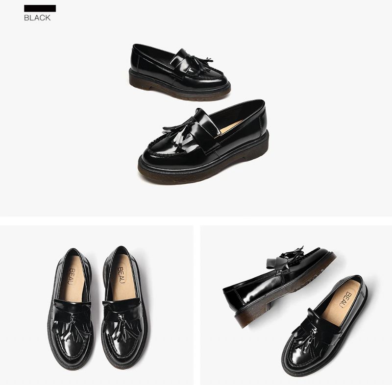Claudy Dames Platte Loafers Met Platform - Zwart