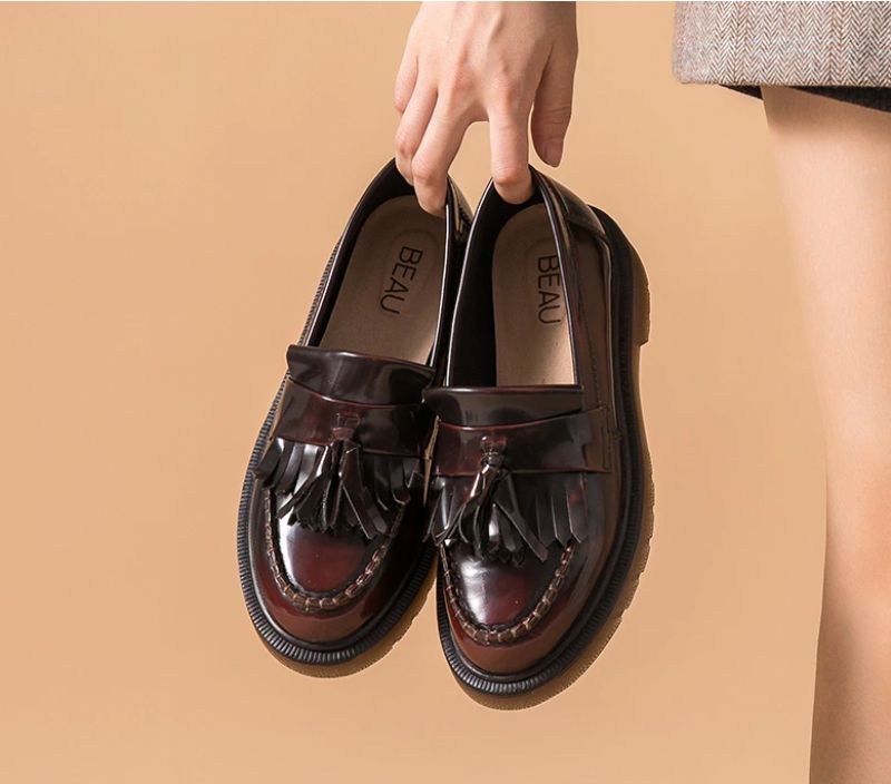 Claudy Dames Platte Loafers Met Platform - Zwart