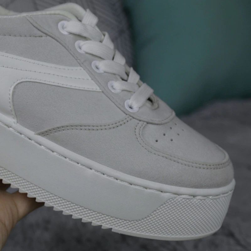 Cleo Dames Platform Canvas Lace-up Sneaker - Grijs