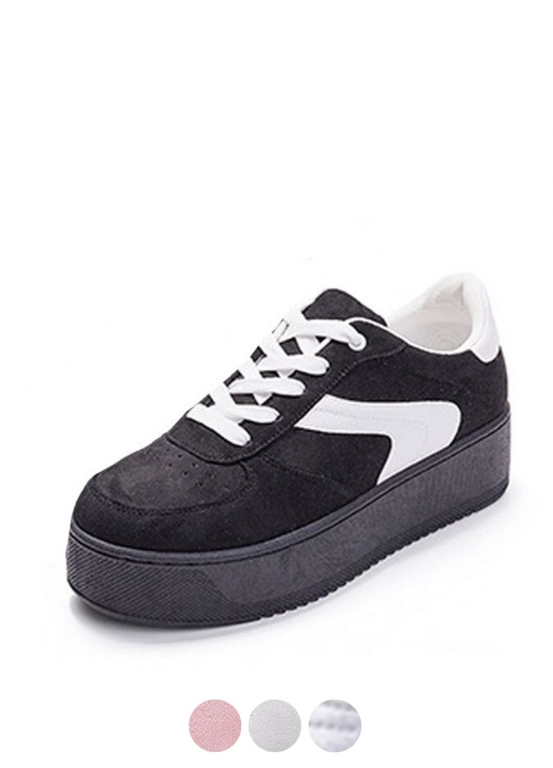 Cleo Dames Platform Canvas Lace-up Zwarte Sneaker