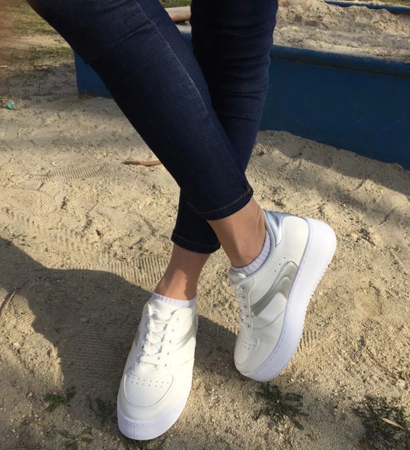 Cleo Dames Platform Canvas Lace-up Zwarte Sneaker - Grijs