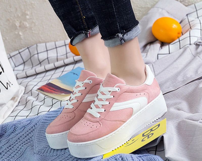Cleo Dames Platform Canvas Lace-up Zwarte Sneaker - Grijs