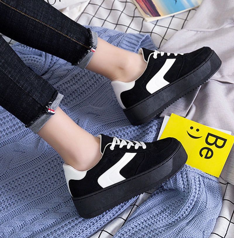 Cleo Dames Platform Canvas Lace-up Zwarte Sneaker - Grijs