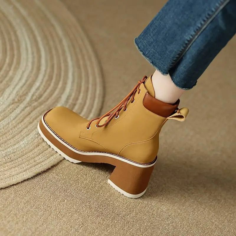 Cleo Dames Platform Laarzen - Geel kort pluche