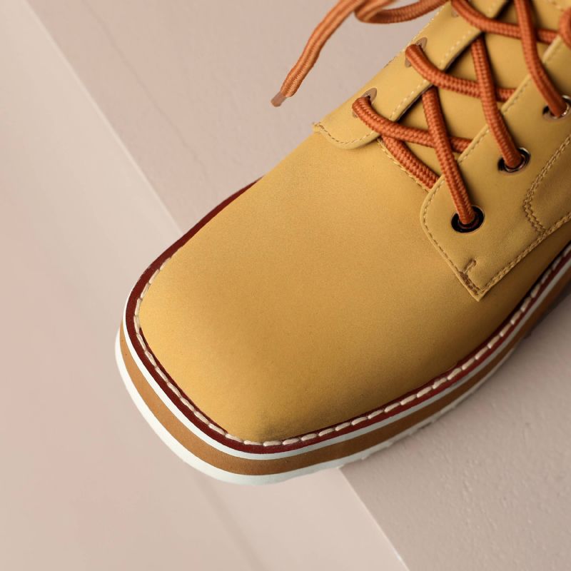 Cleo Dames Platform Laarzen - Geel kort pluche