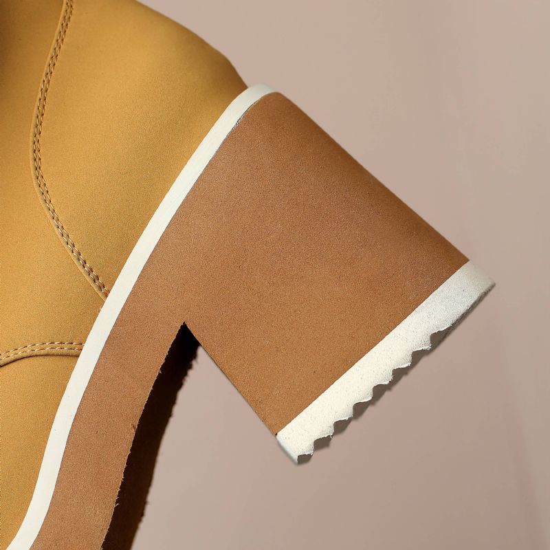 Cleo Dames Platform Laarzen - Geel kort pluche