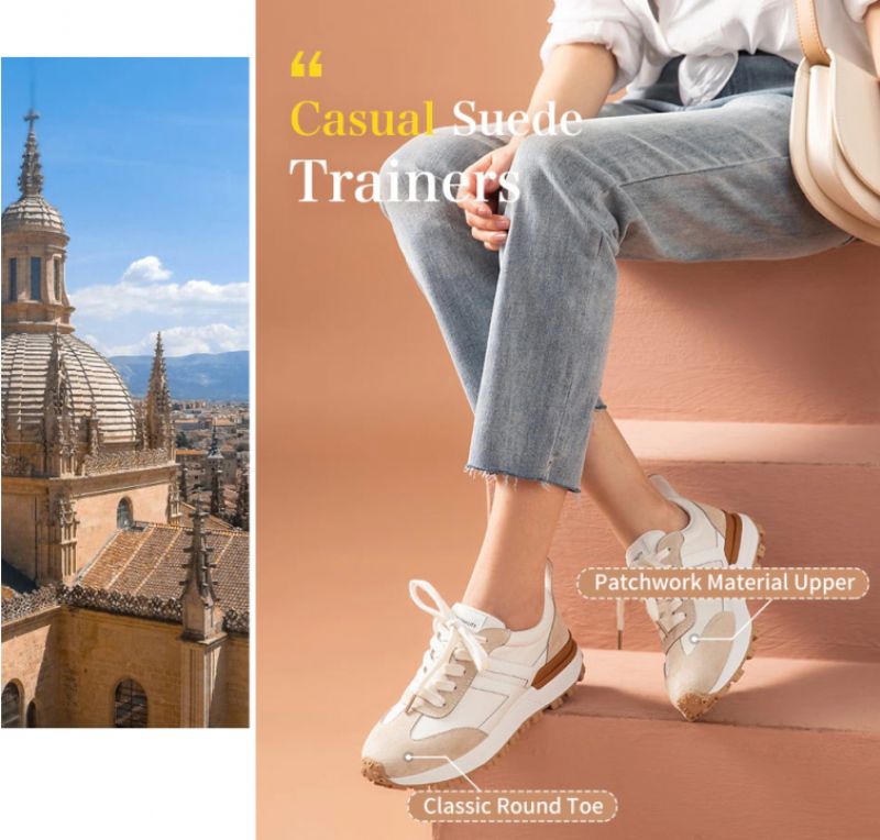 Colombo Dames Suède Platform Sneaker - Abrikoos
