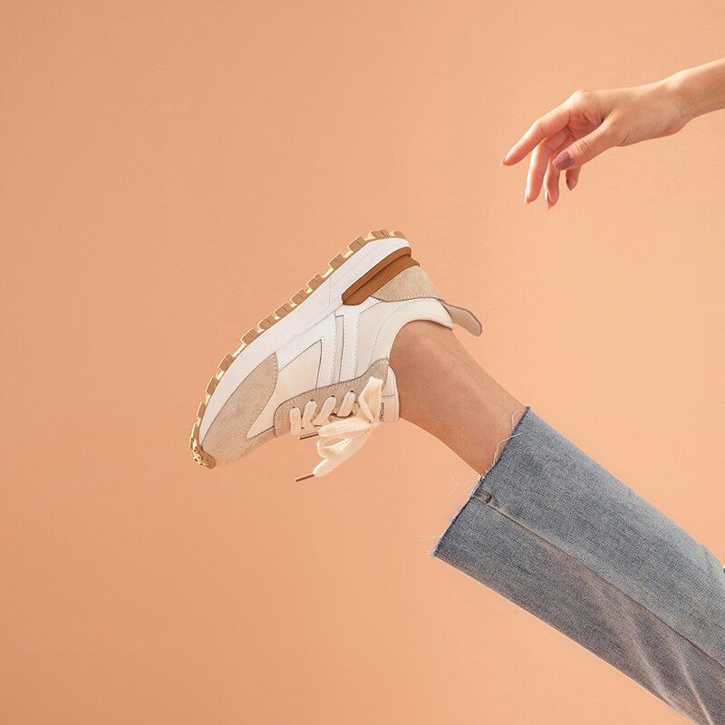 Colombo Dames Suède Platform Sneaker - Abrikoos