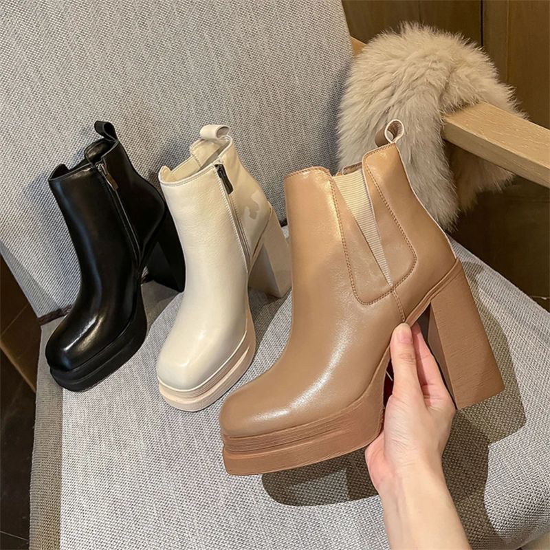 Cony Dames Square Toe Platform Boots - Zwart Kort Pluche