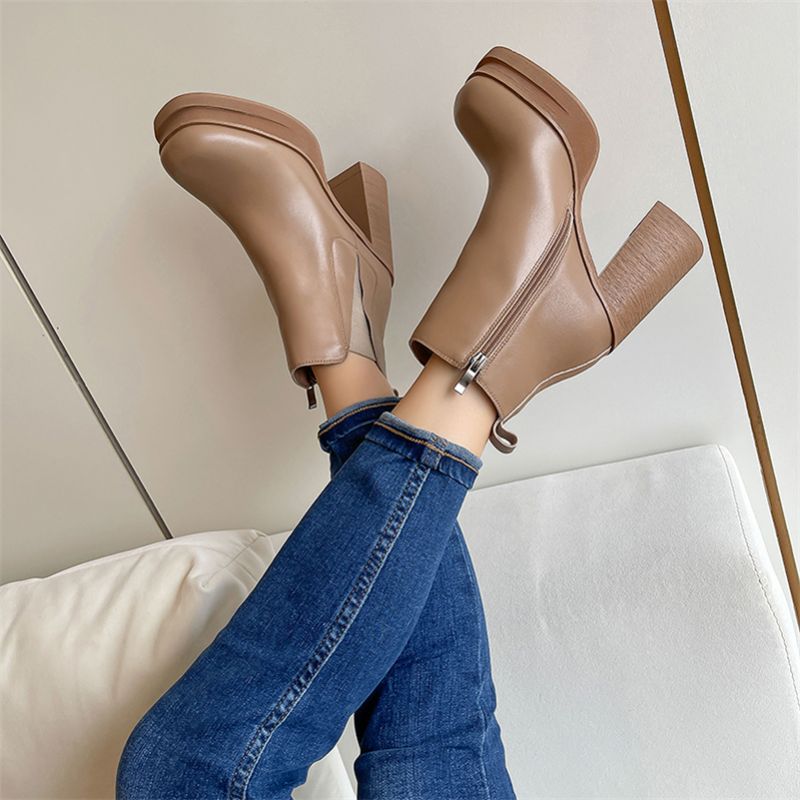 Cony Dames Square Toe Platform Boots - Zwart Kort Pluche
