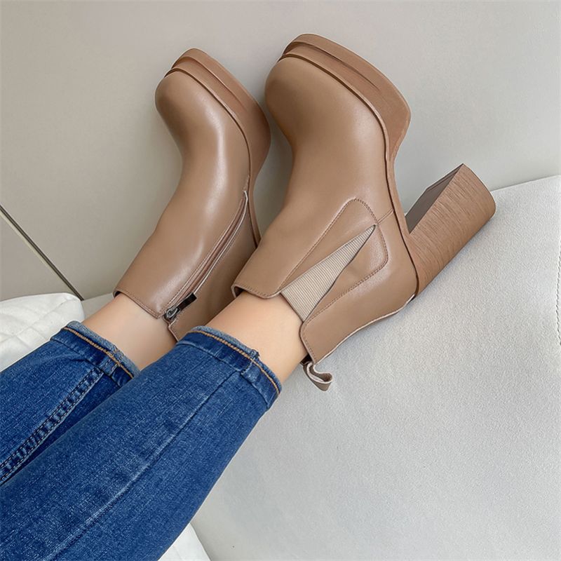Cony Dames Square Toe Platform Boots - Zwart Kort Pluche