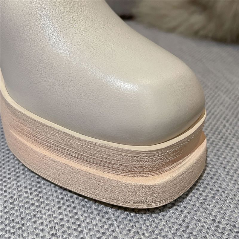 Cony Dames Square Toe Platform Boots - Zwart Kort Pluche
