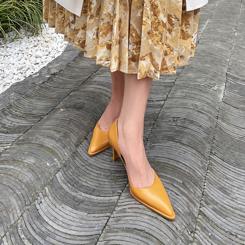 Coralia Dames Hoge Hak Leren Pumps - Geel