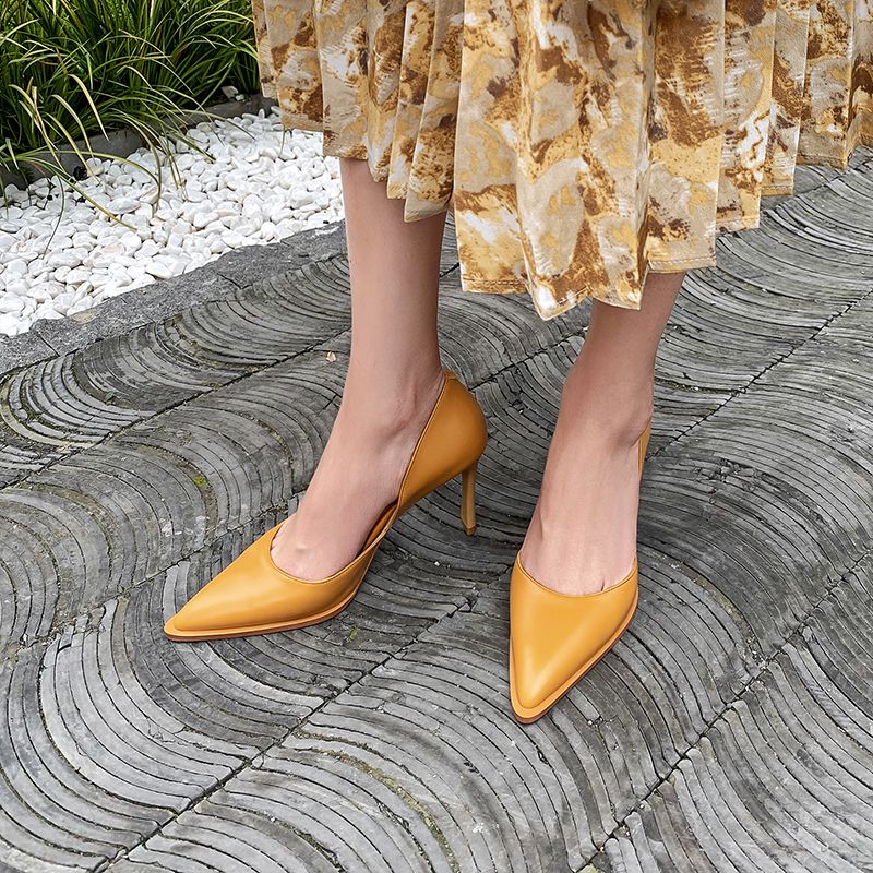 Coralia Dames Hoge Hak Leren Pumps - Geel