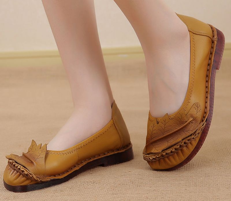 Coralia Dames Leren Platte Slip-on Schoenen - Rood
