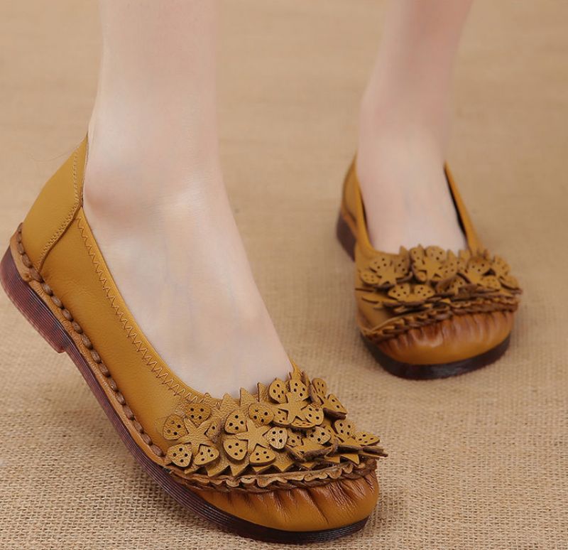 Coralia Dames Leren Platte Slip-on Schoenen - Rood