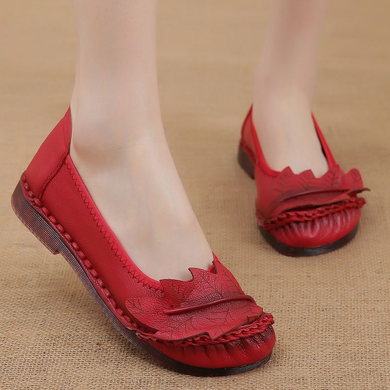 Coralia Dames Leren Platte Slip-on Schoenen - Rood