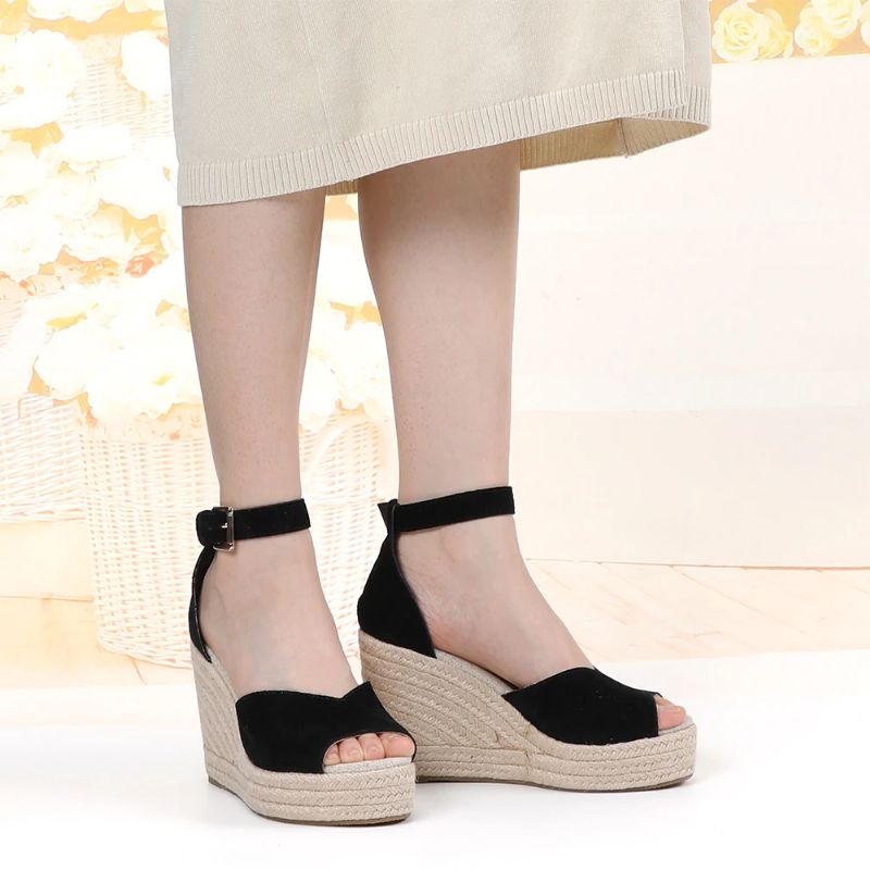 Corina Dames Platform Wedges Sandalen - Zwart