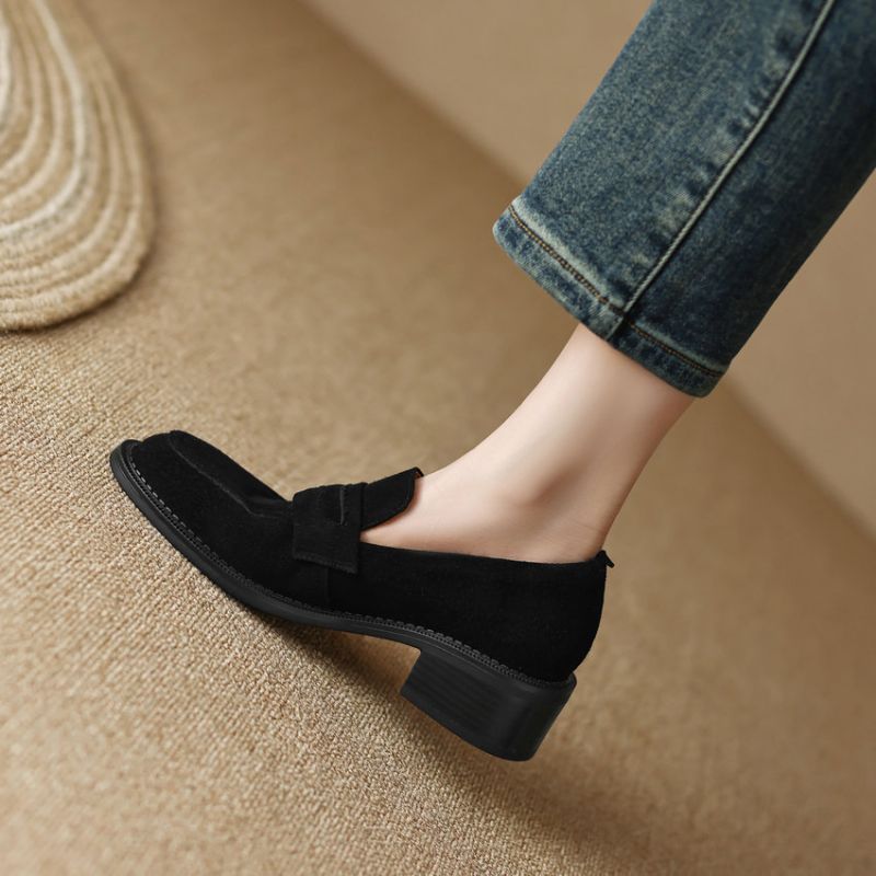 Cornelia Dames Med Heels Leren Loafer - Zwart