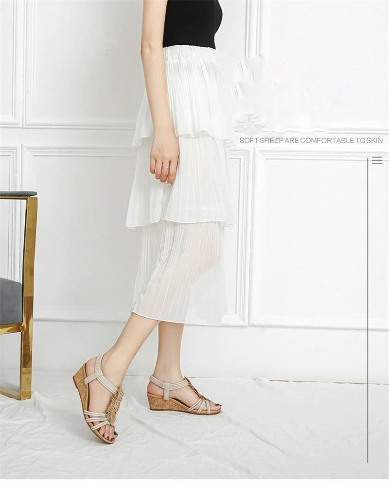 Cornelia Dames Wedge T-strap Sandaal - Zwart