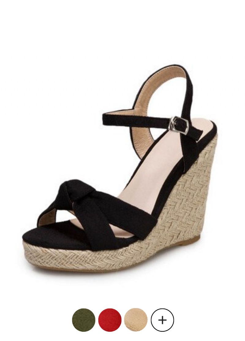 Creta Dames Elegante Wedges Zwarte Sandaal