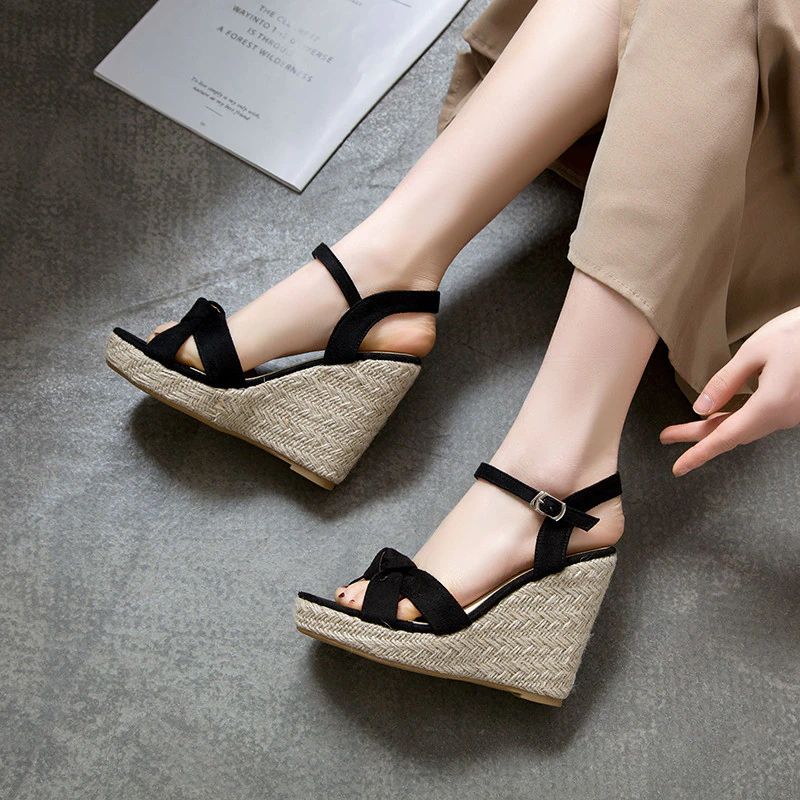 Creta Dames Elegante Wedges Zwarte Sandaal - Zwart