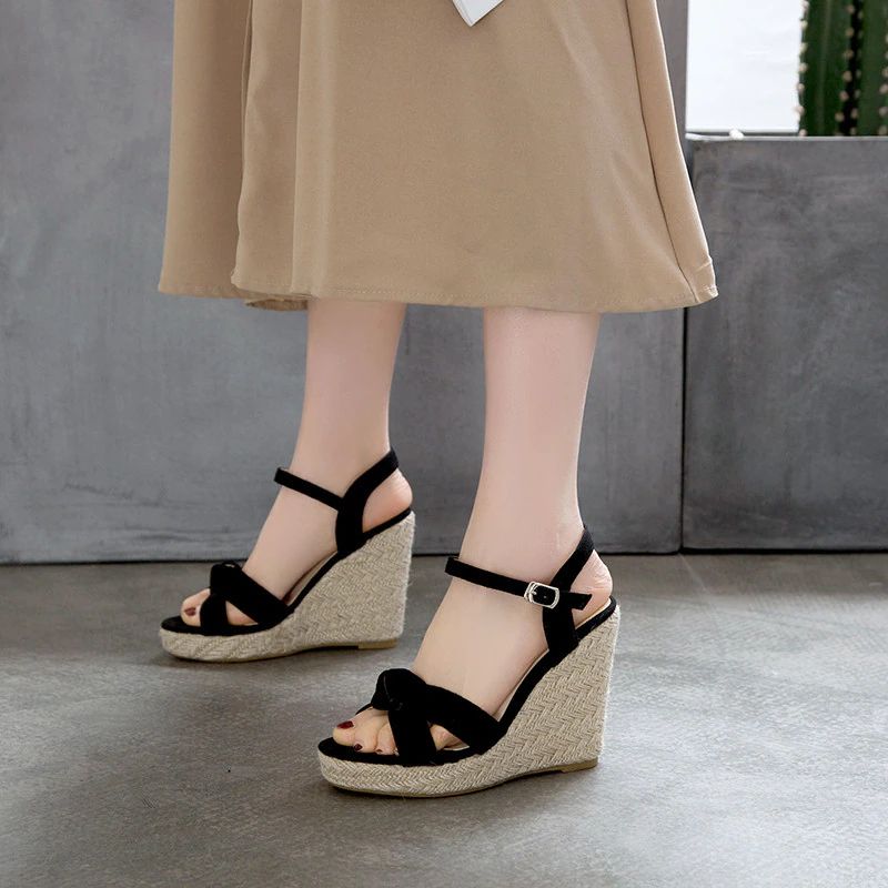 Creta Dames Elegante Wedges Zwarte Sandaal - Zwart