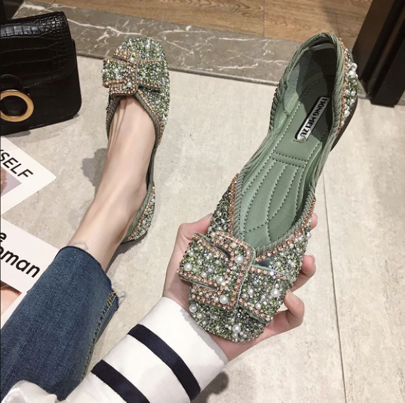 Cristal Dames Elegante Platte Schoenen - Groen