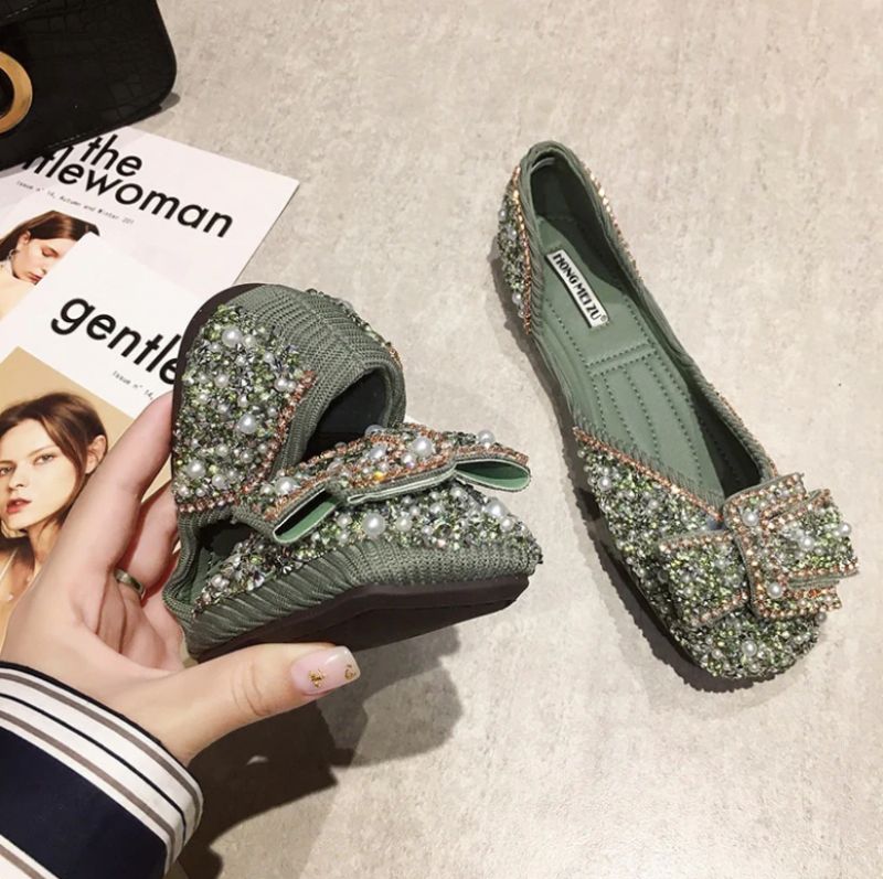 Cristal Dames Elegante Platte Schoenen - Groen