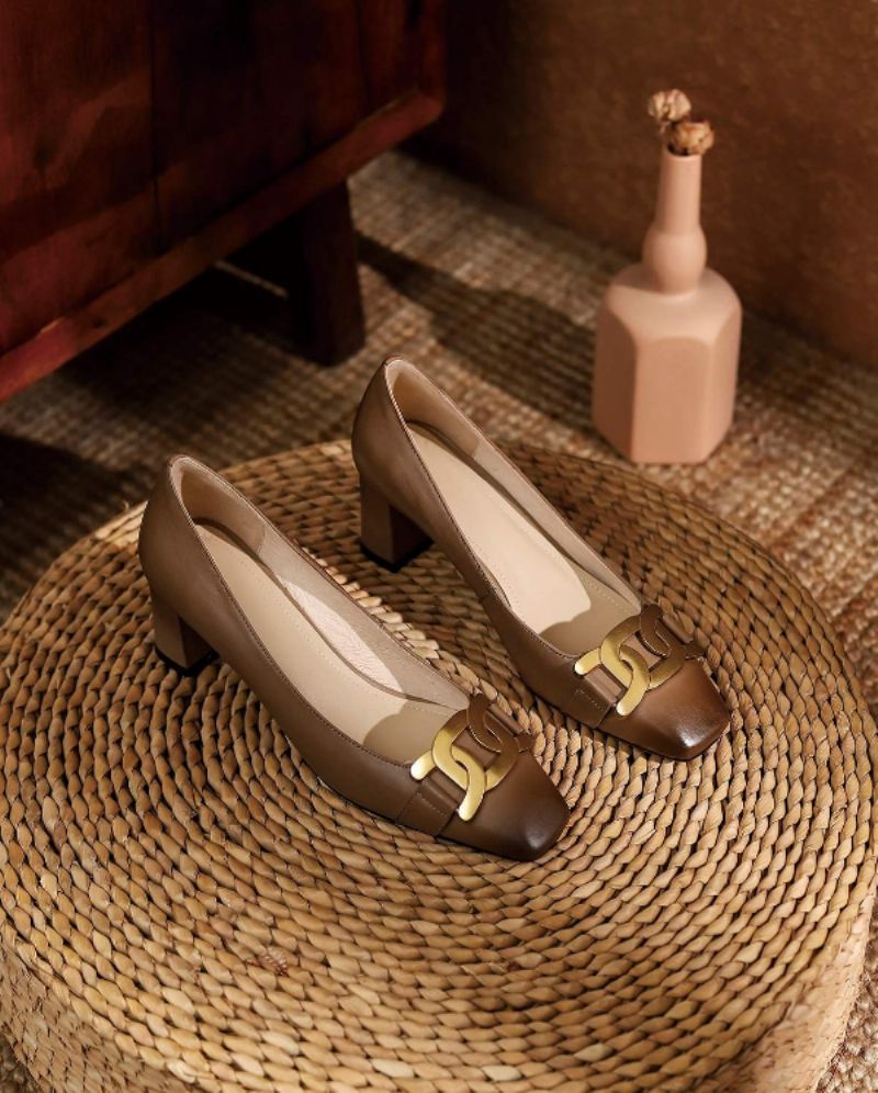 Cristy Dames Elegante Leren Pumps Schoenen - Bruin