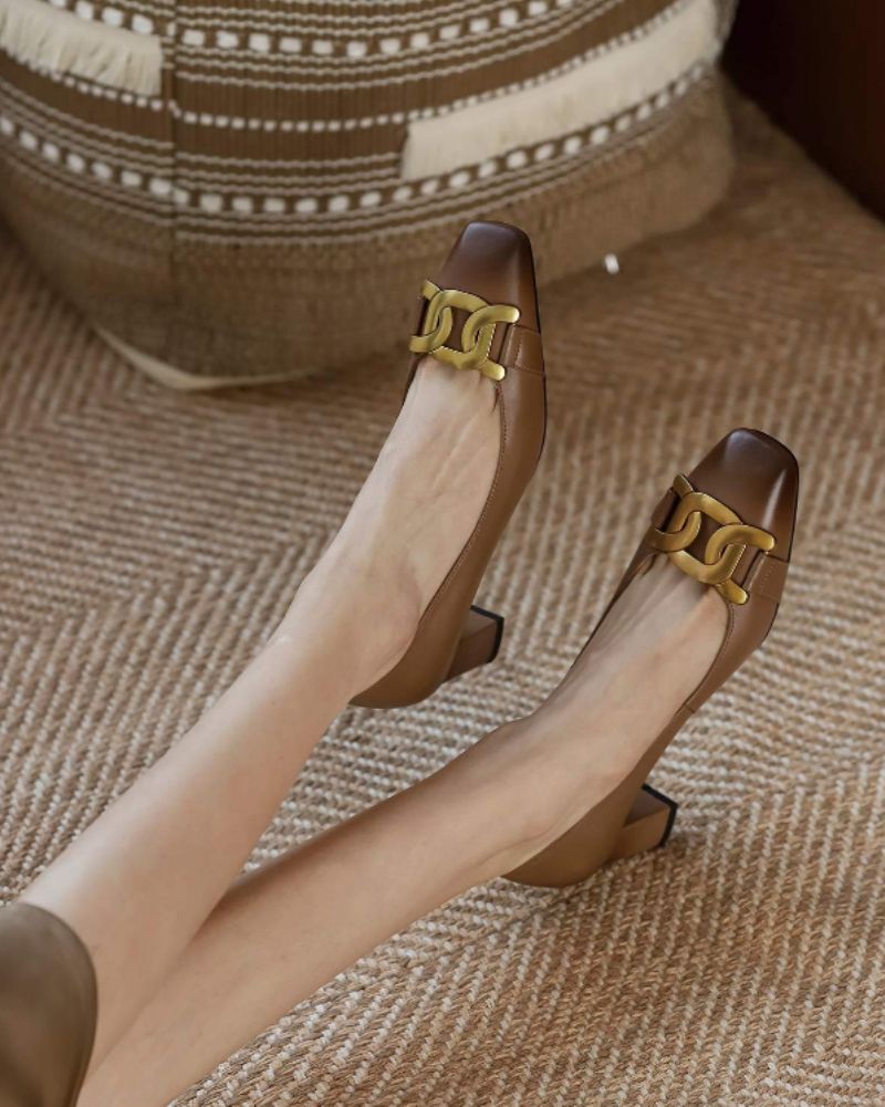 Cristy Dames Elegante Leren Pumps Schoenen - Bruin