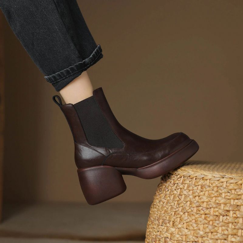 Cristy Dames Platform Enkellaarsjes - Bruin