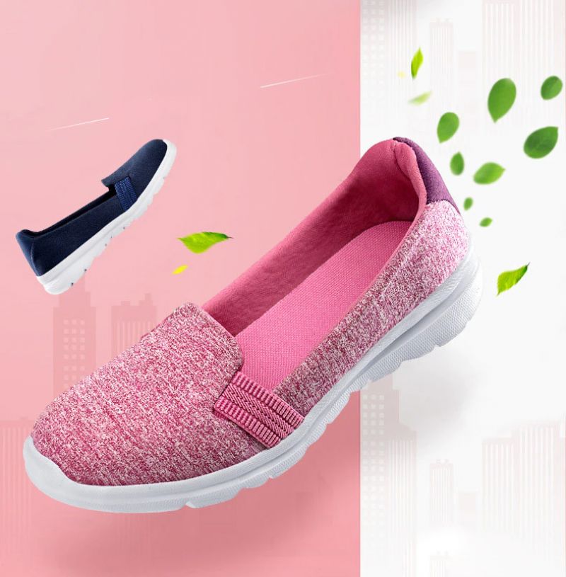 Dagelijkse Dames Zachte Ademende Mesh Casual Platte Loafers Schoenen - Roze