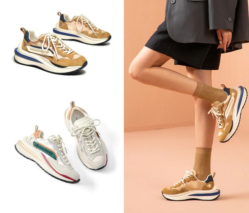 Dali Dames Veter Leren Sneaker - Balck