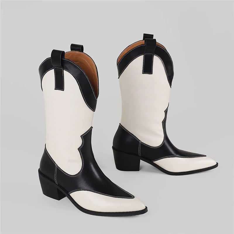 Dallas Western Leren Laarzen - Wit Fluweel