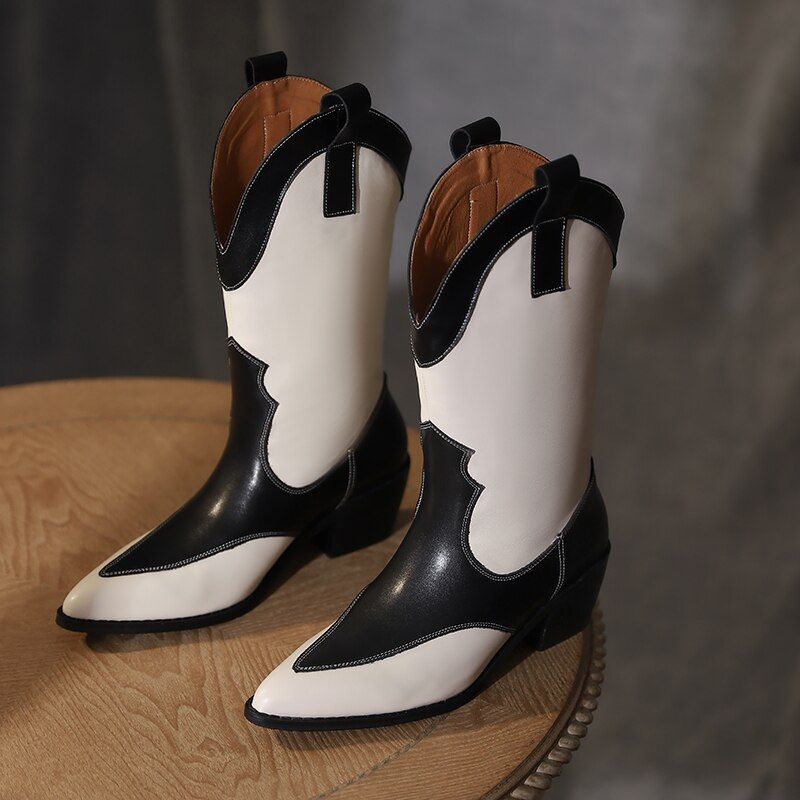 Dallas Western Leren Laarzen - Wit Fluweel