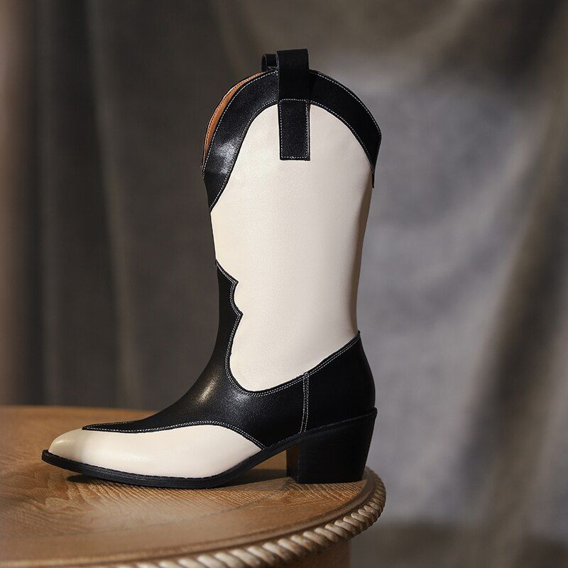 Dallas Western Leren Laarzen - Wit Fluweel