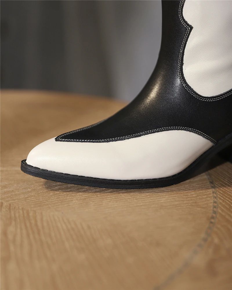 Dallas Western Leren Laarzen - Wit Fluweel