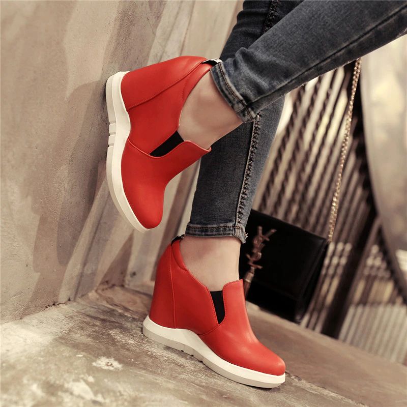 Dany Dames Platform Wedge Enkellaarsjes - Rood