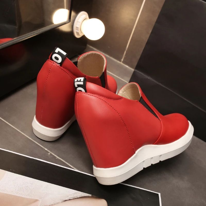 Dany Dames Platform Wedge Enkellaarsjes - Rood